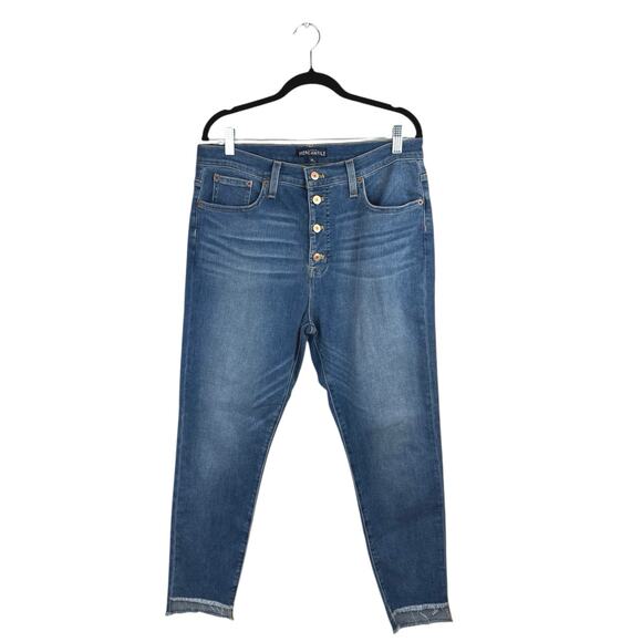 J.Crew Women's Blue High Waist Button Fly Strep Fray Skinny Denim Jeans Pants 32 - Picture 1 of 5